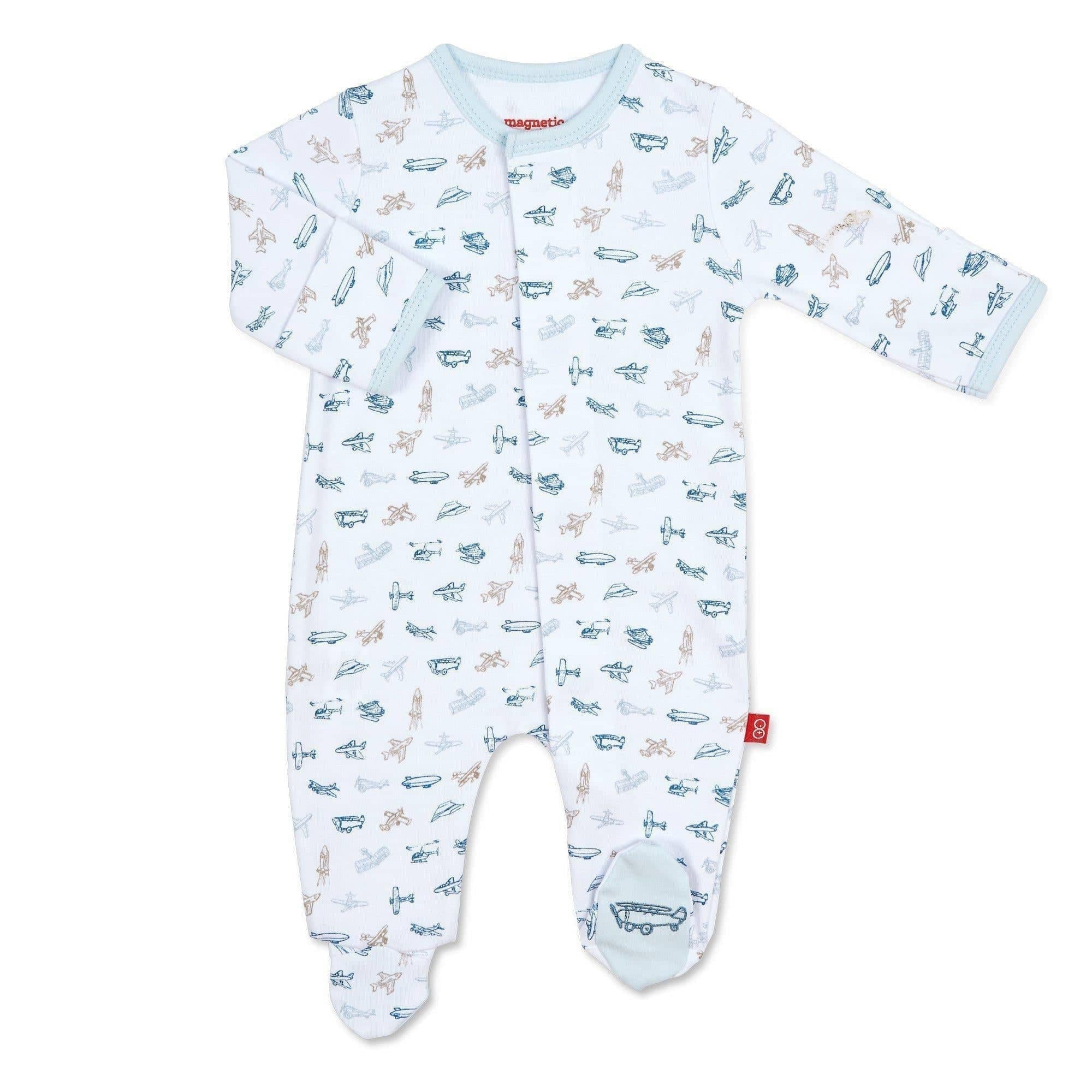 Airplanes organic cotton magnetic footie Footies Magnetic Me