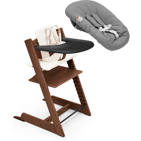 Tripp Trapp High Chair² with Cushion, Tray and Newborn Set High Chairs Stokke Oak Warm Brown + Wheat Cushion, Black Tray & Newborn Set