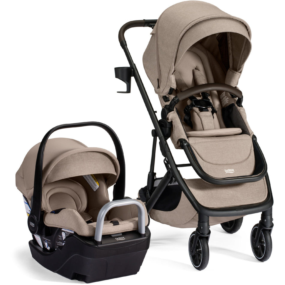 Prism Full-Size Travel System with Willow S Infant Car Seat + Alpine Base Strollers - Travel Systems Britax Teak