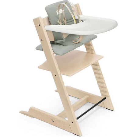 Tripp Trapp High Chair² with Cushion + Stokke Tray High Chairs Stokke Natural + Glacier Green Cushion