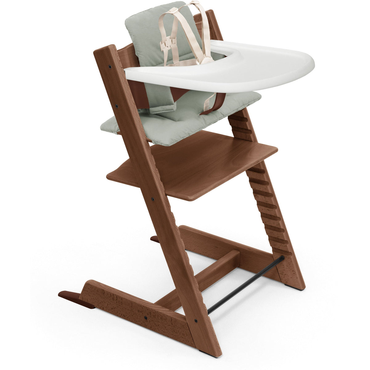Tripp Trapp High Chair² with Cushion + Stokke Tray High Chairs Stokke Warm Brown + Glacier Green Cushion