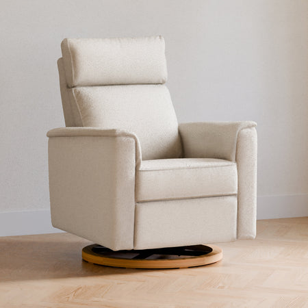 Willa Plus Power Glider Recliner + Power Headrest - Clearance - Store Pickup Only Recliners Namesake Ivory Boucle with Light Wood Base