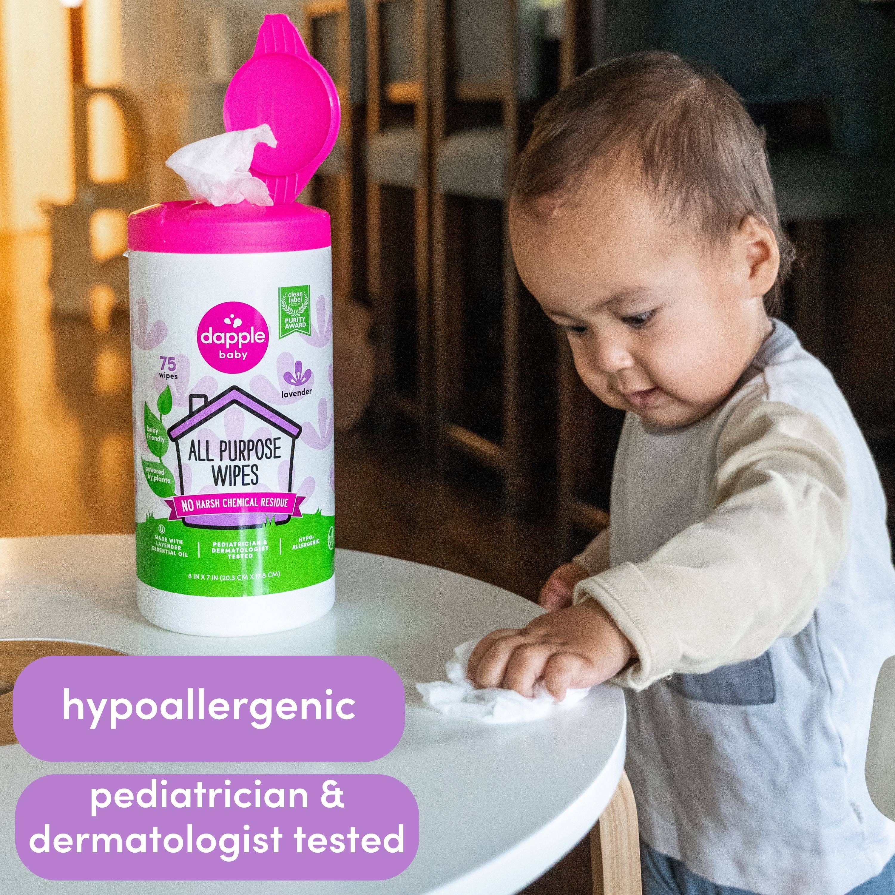 Dapple All Purpose Cleaner Wipes, Lavender, 75ct Cleaning Sets Earth Mama Organics