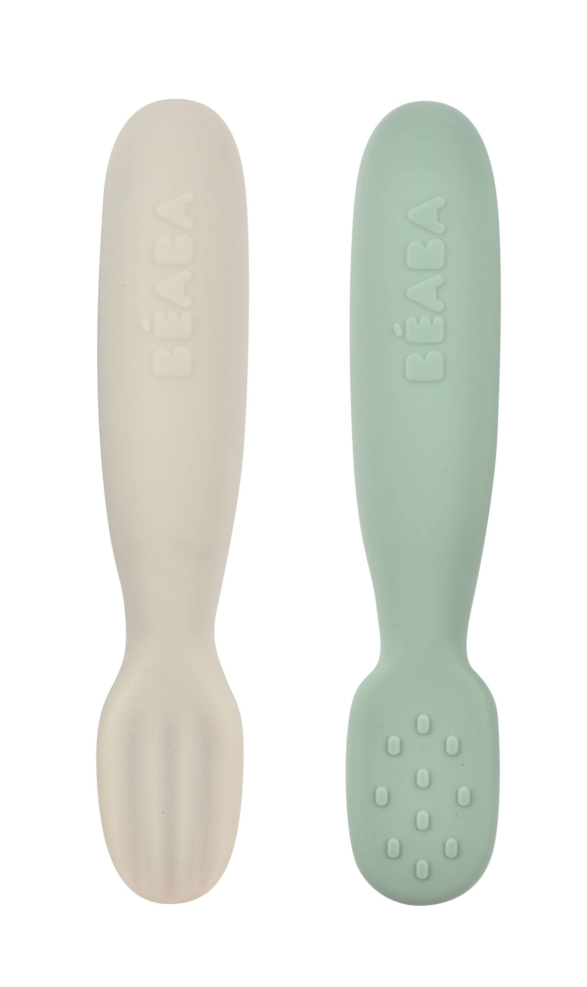 Set of 2 Silicone Pre-Spoons- Sage Green/Velvet Grey Plates, Bowls & Utensils BEABA & Childhome