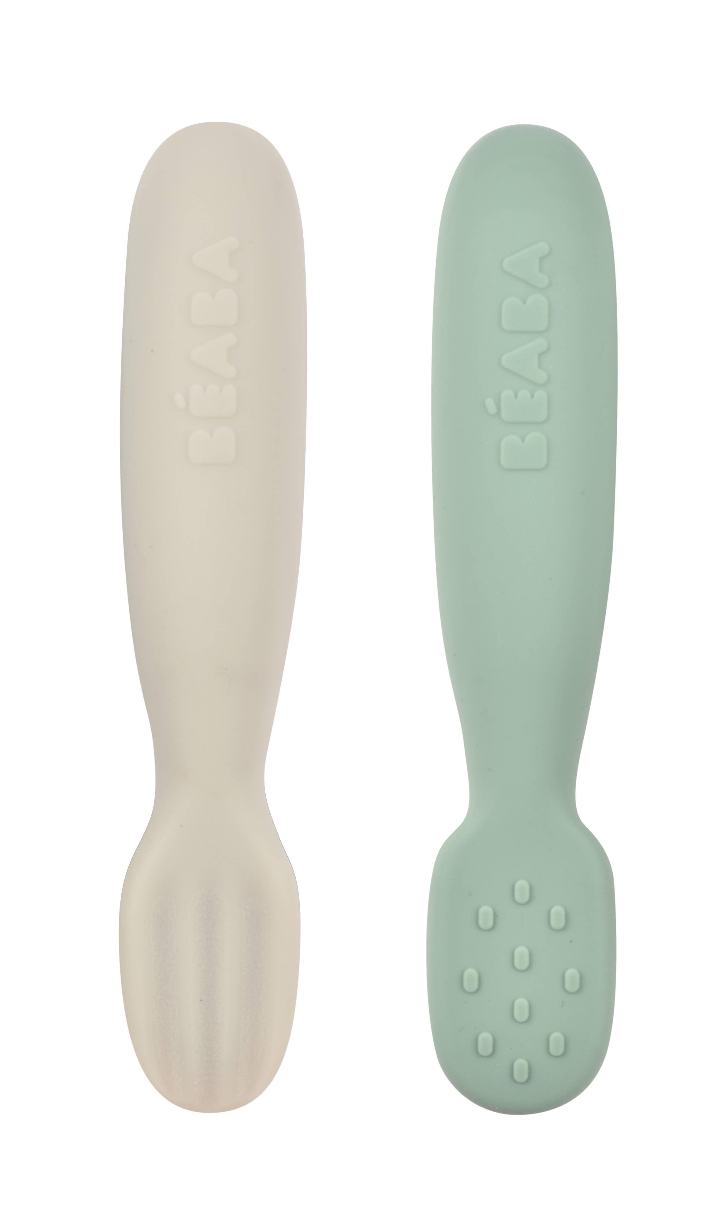 Set of 2 Silicone Pre-Spoons- Sage Green/Velvet Grey Plates, Bowls & Utensils BEABA & Childhome