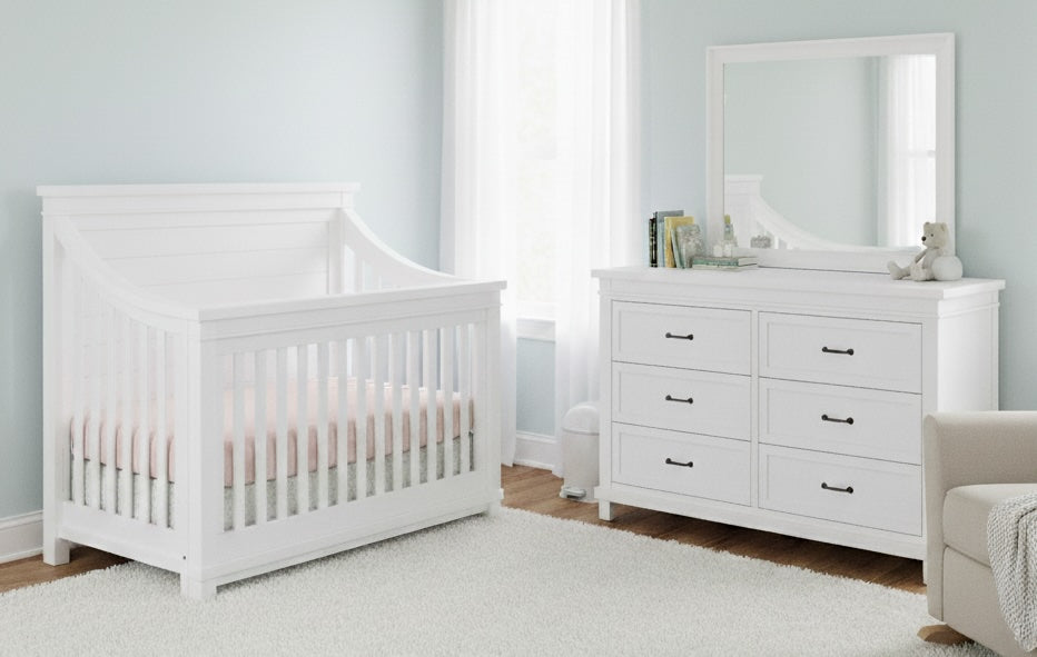 Rowan Flat Top Crib + Double Dresser Crib Sets Baby Appleseed Pure White