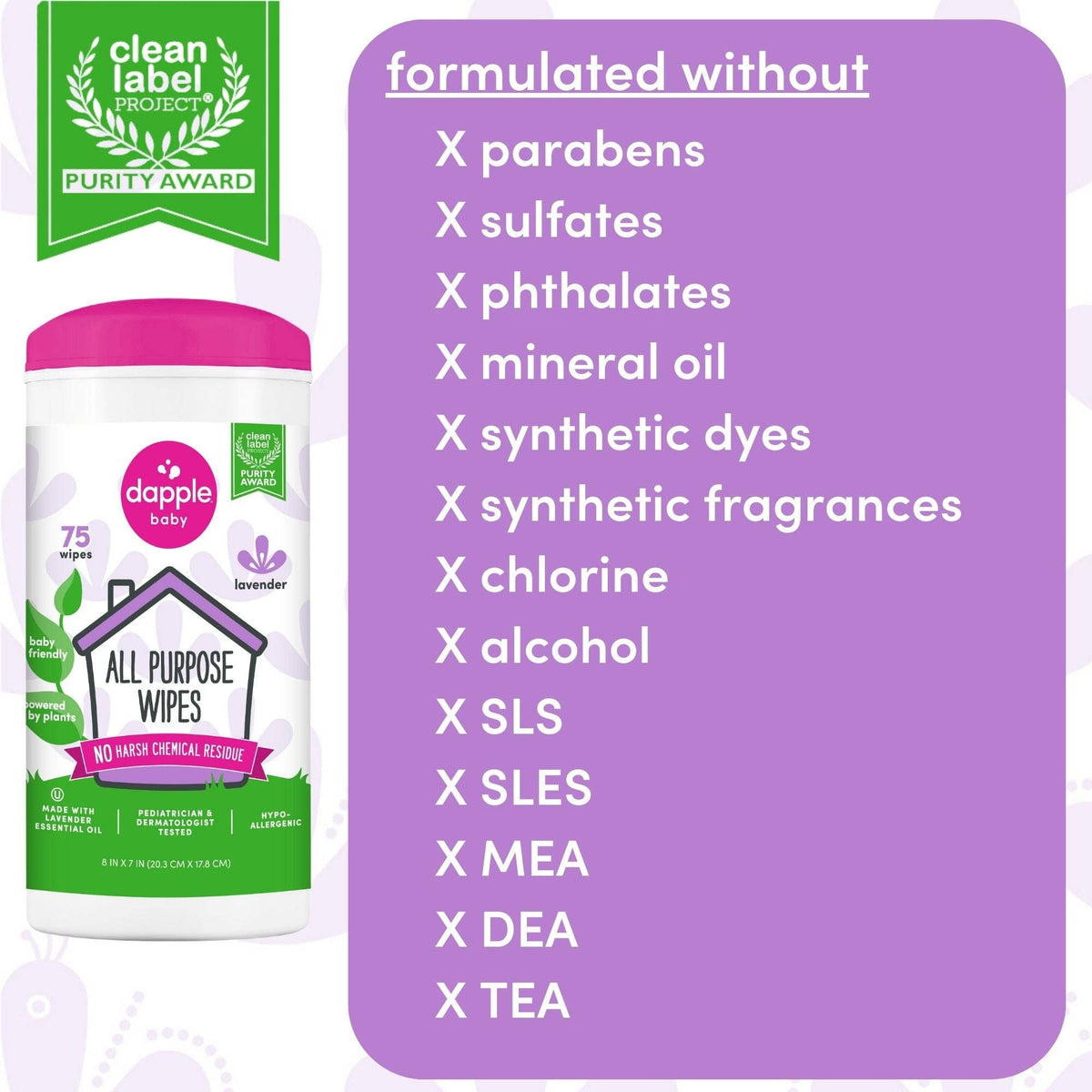 Dapple All Purpose Cleaner Wipes, Lavender, 75ct Cleaning Sets Earth Mama Organics
