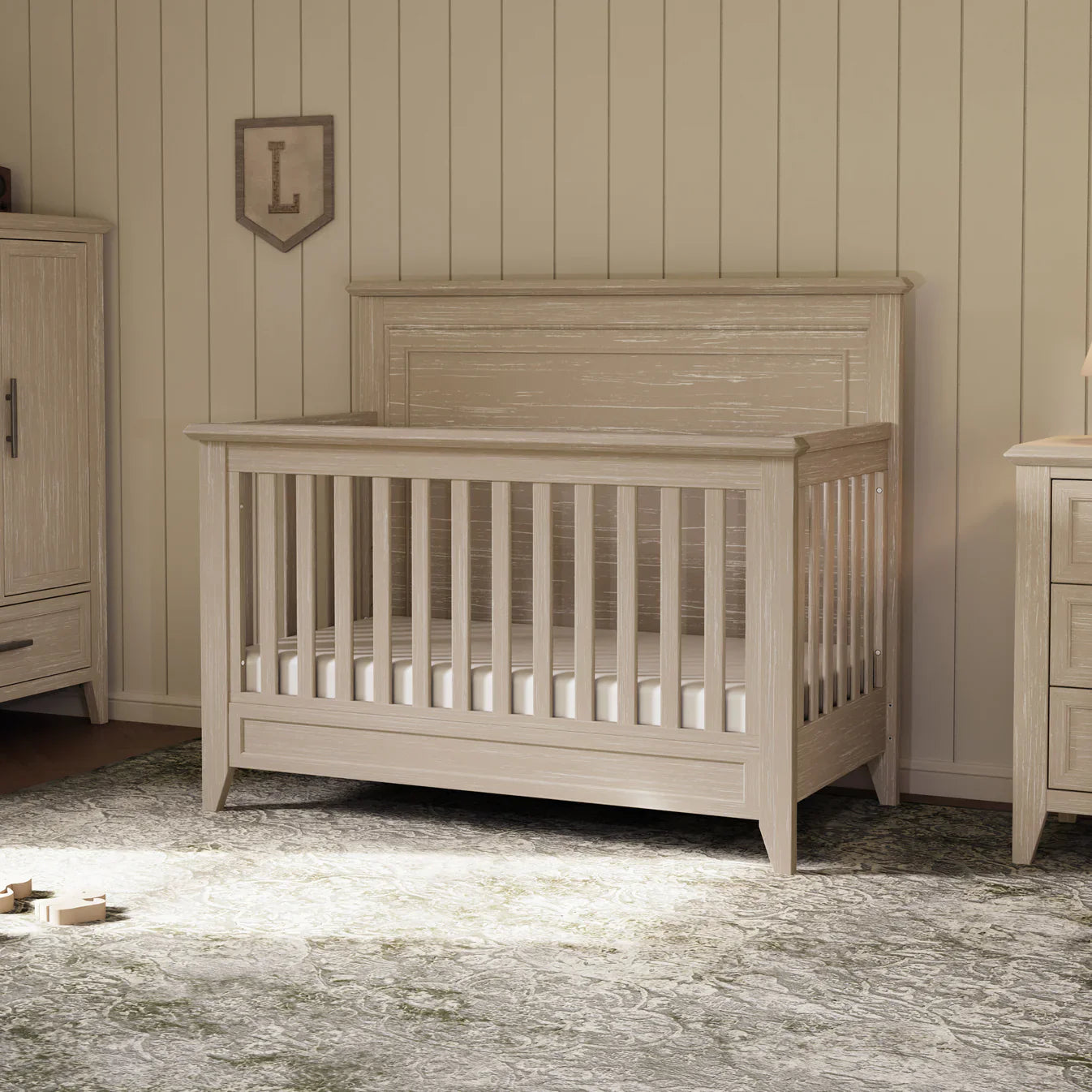 Monogram by Namesake Barrow Rustic 4-in-1 Convertible Flat Top Crib Convertible Cribs Namesake