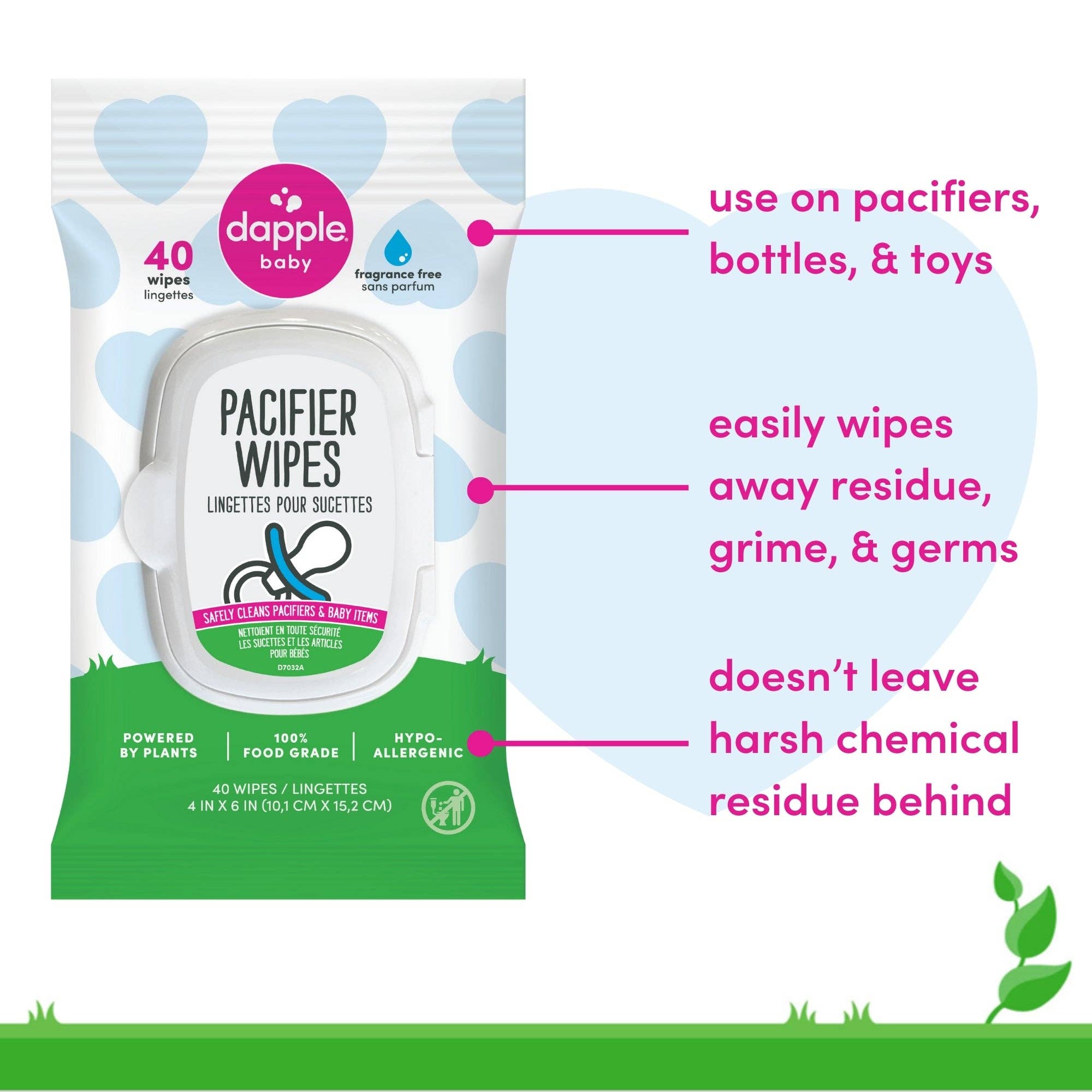 Dapple Pacifier Wipes, Fragrance Free, 40 ct Cleaning Sets Earth Mama Organics