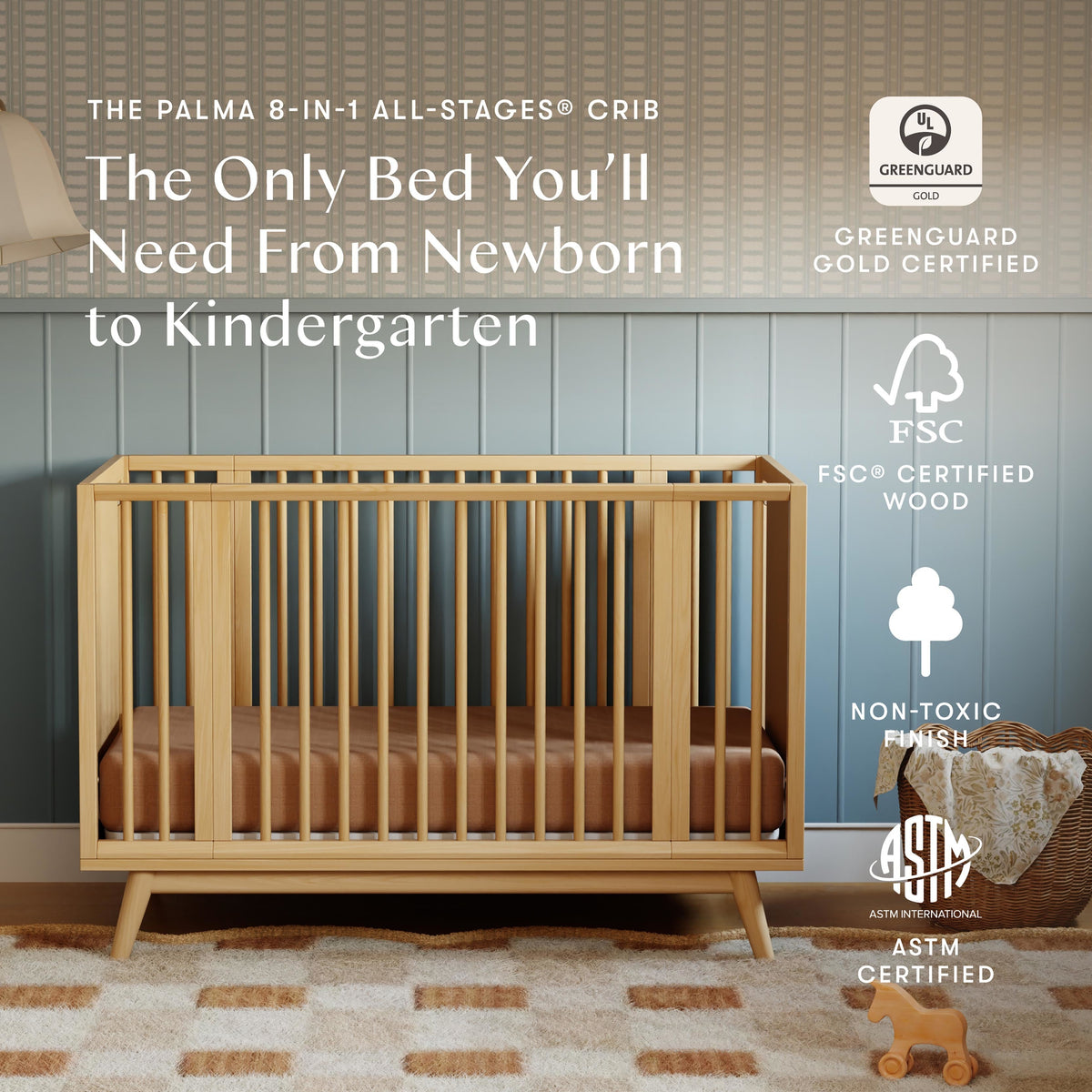 Palma 8-in-1 Convertible All-Stages Crib with Bassinet & Toddler Bed Kits Cribs Babyletto