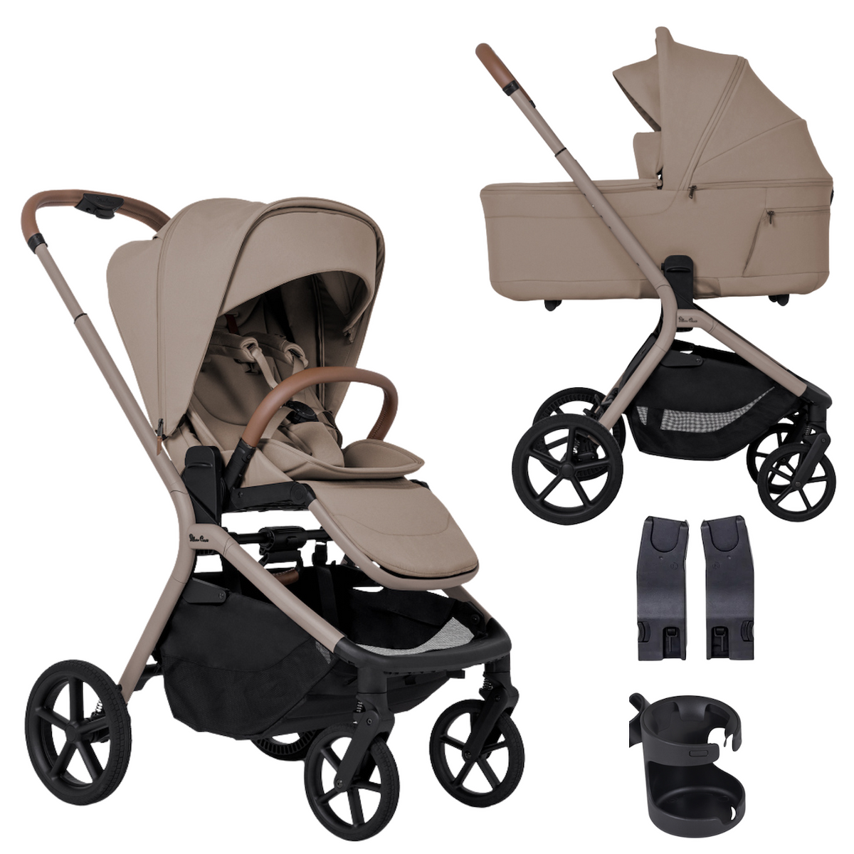 Breez Stroller + Folding Bassinet Newborn Bundle ( w/ Cup Holder & Car Seat Adapter ) Strollers - Single Silver Cross Champagne