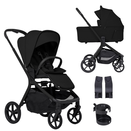 Breez Stroller + Folding Bassinet Newborn Bundle ( w/ Cup Holder & Car Seat Adapter ) Strollers - Single Silver Cross Onyx