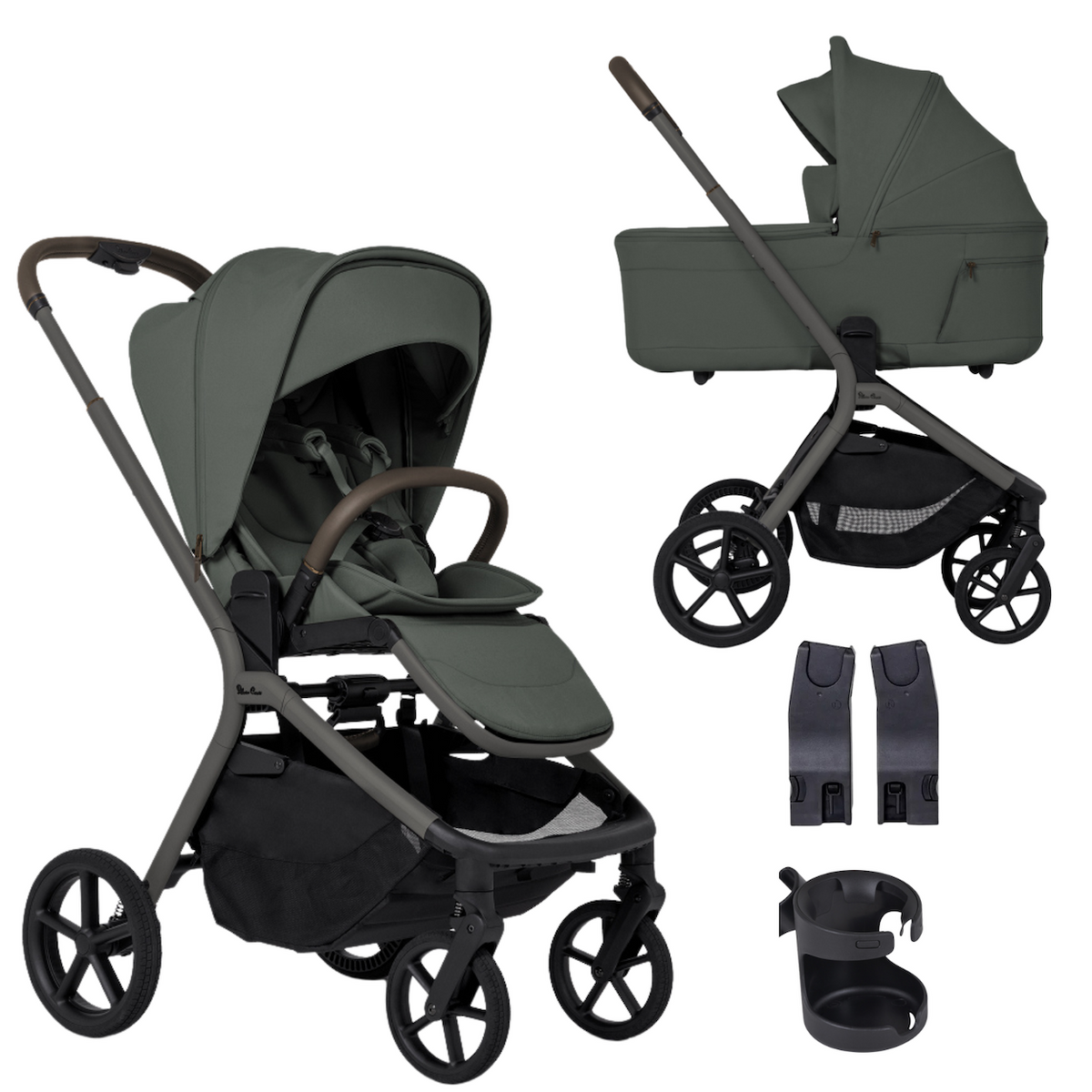 Breez Stroller + Folding Bassinet Newborn Bundle ( w/ Cup Holder & Car Seat Adapter ) Strollers - Single Silver Cross Pewter