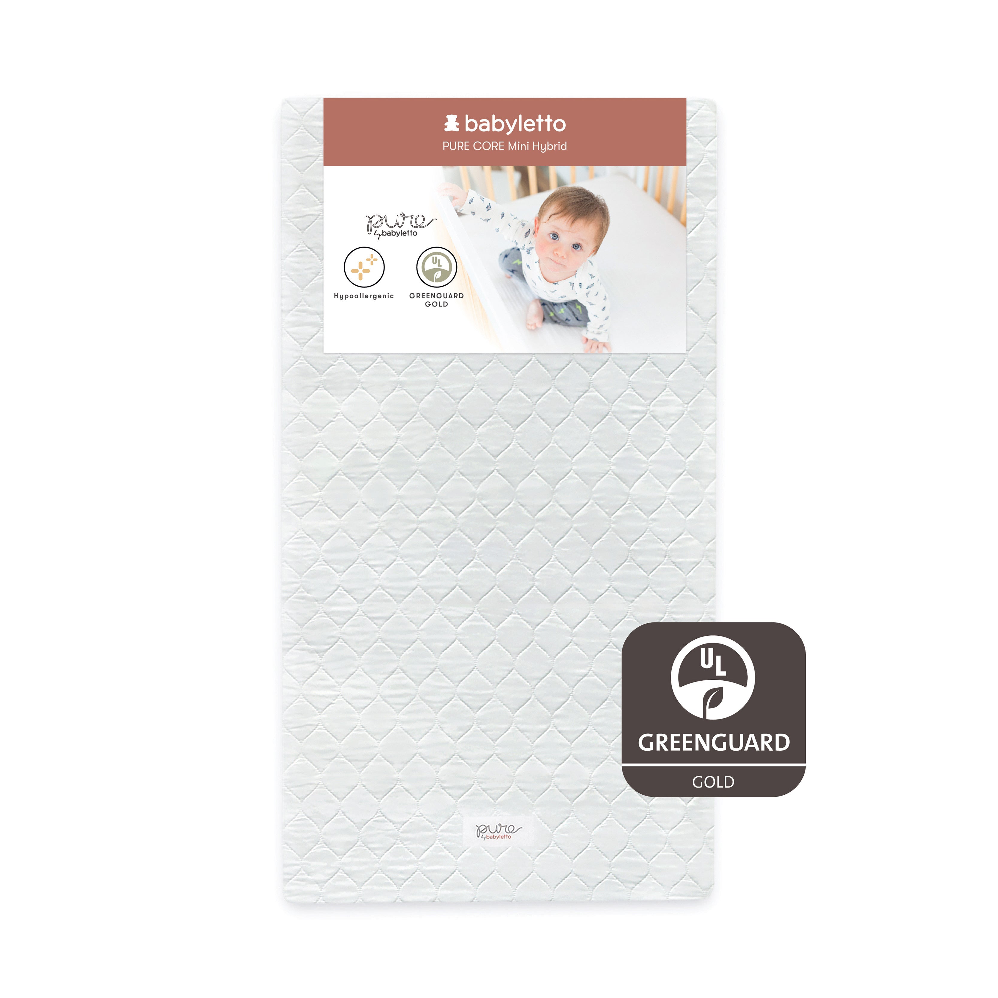 Pure Core Mini Crib Mattress w/ Hybrid Quilted Waterproof Cover (Lightweight) Mini Crib Mattress Babyletto