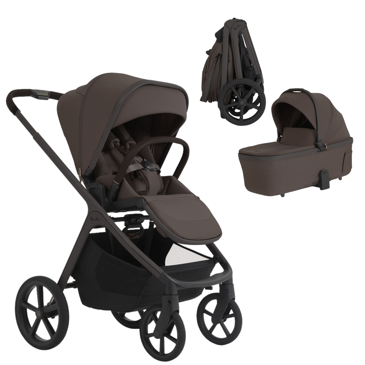 Cove 2 Full-Size All-Terrain Stroller + Folding Bassinet Bundle Strollers - Single Silver Cross Chocolate
