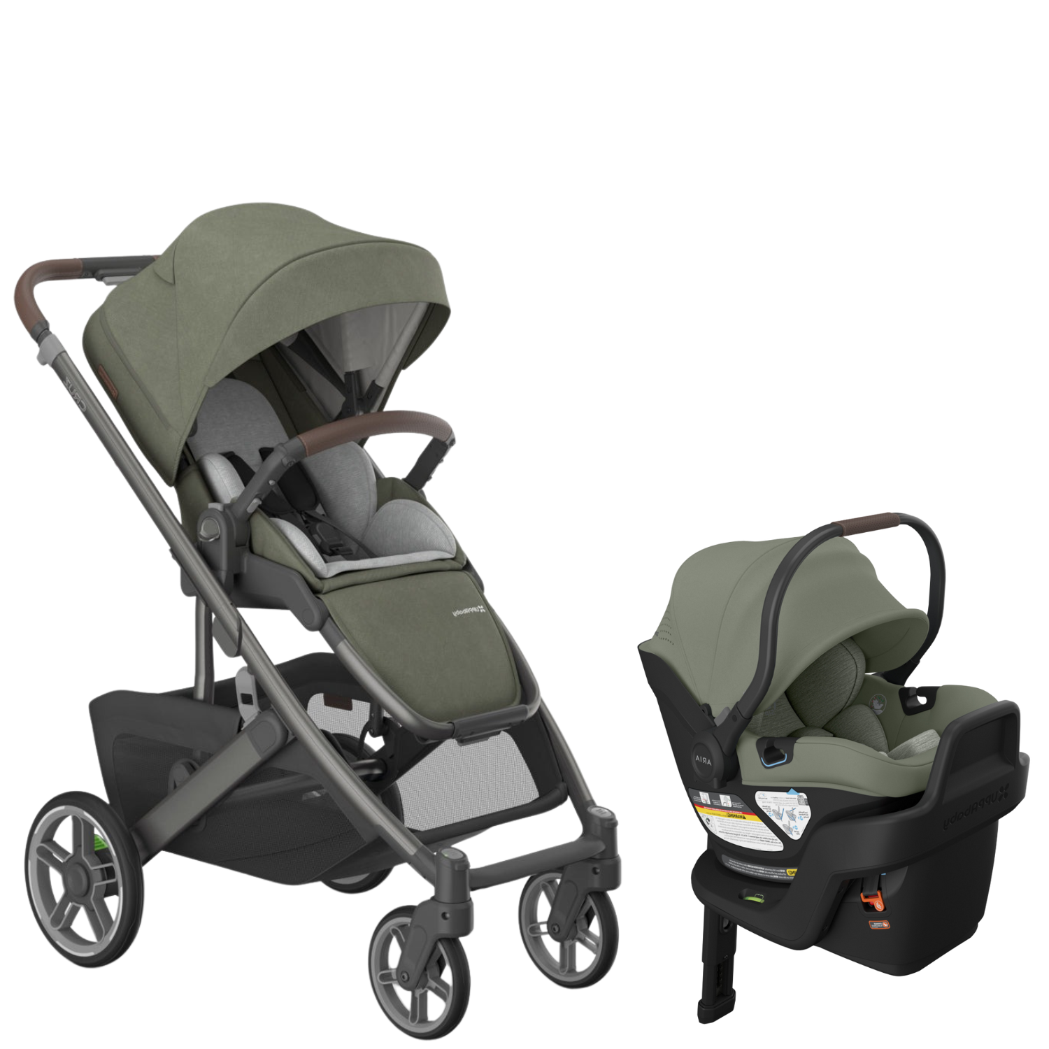 Cruz V3 Stroller + ARIA V2 Travel System Strollers - Travel Systems UPPAbaby Evelyn - Meadow Green | Graphite Frame | Chestnut Leather
