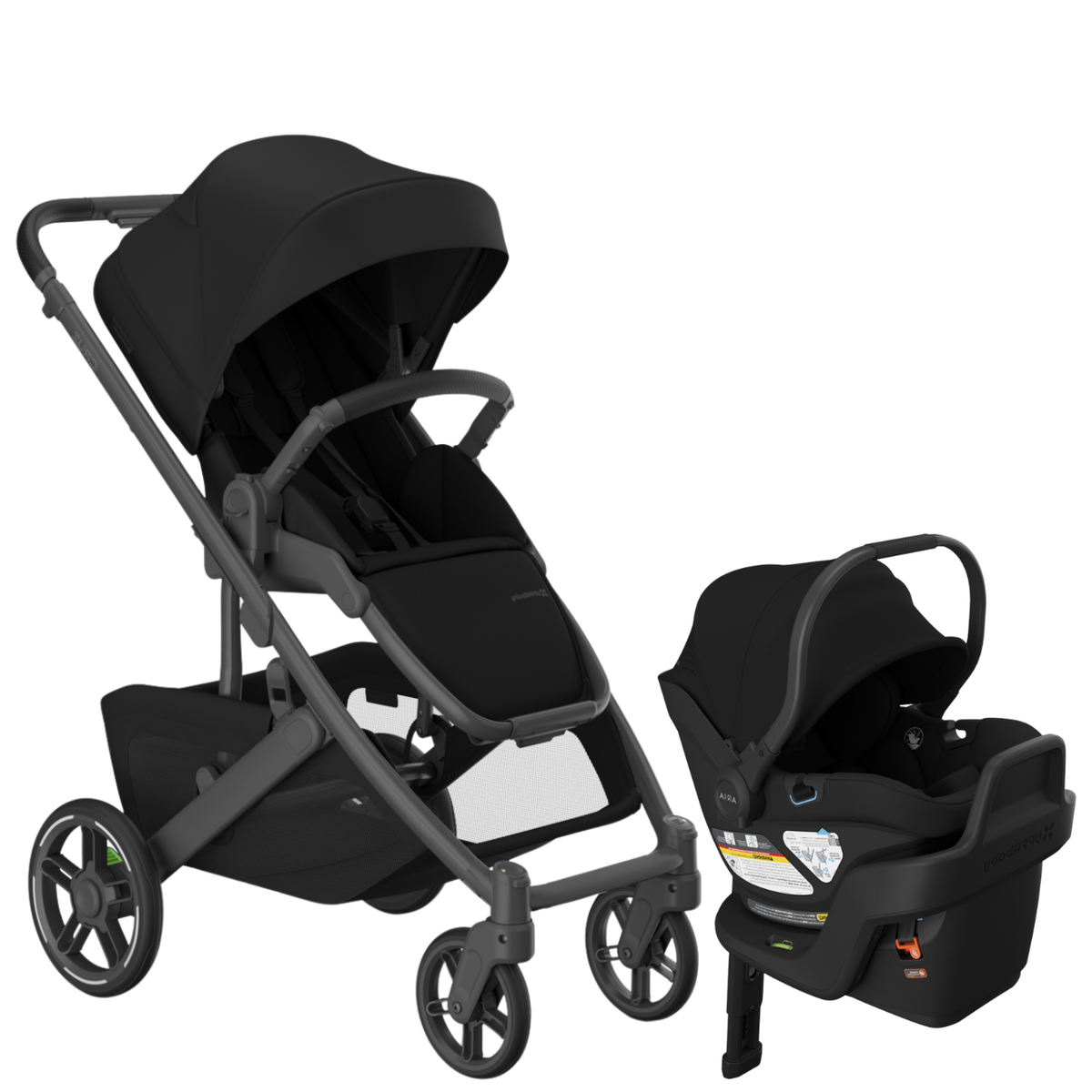 Cruz V3 Stroller + ARIA V2 Travel System Strollers - Travel Systems UPPAbaby James - Black - Carbon Frame - Black Leather