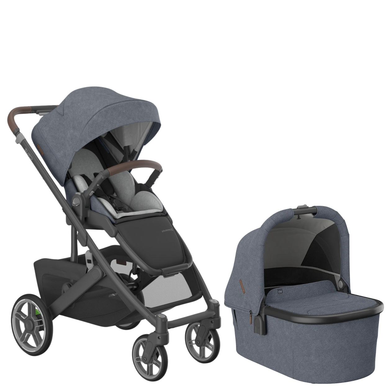 Cruz V3 + Bassinet V3 Stroller Bundle Strollers - Single UPPAbaby Julian - Dusty Blue Mélange | Carbon Frame | Chestnut Leather