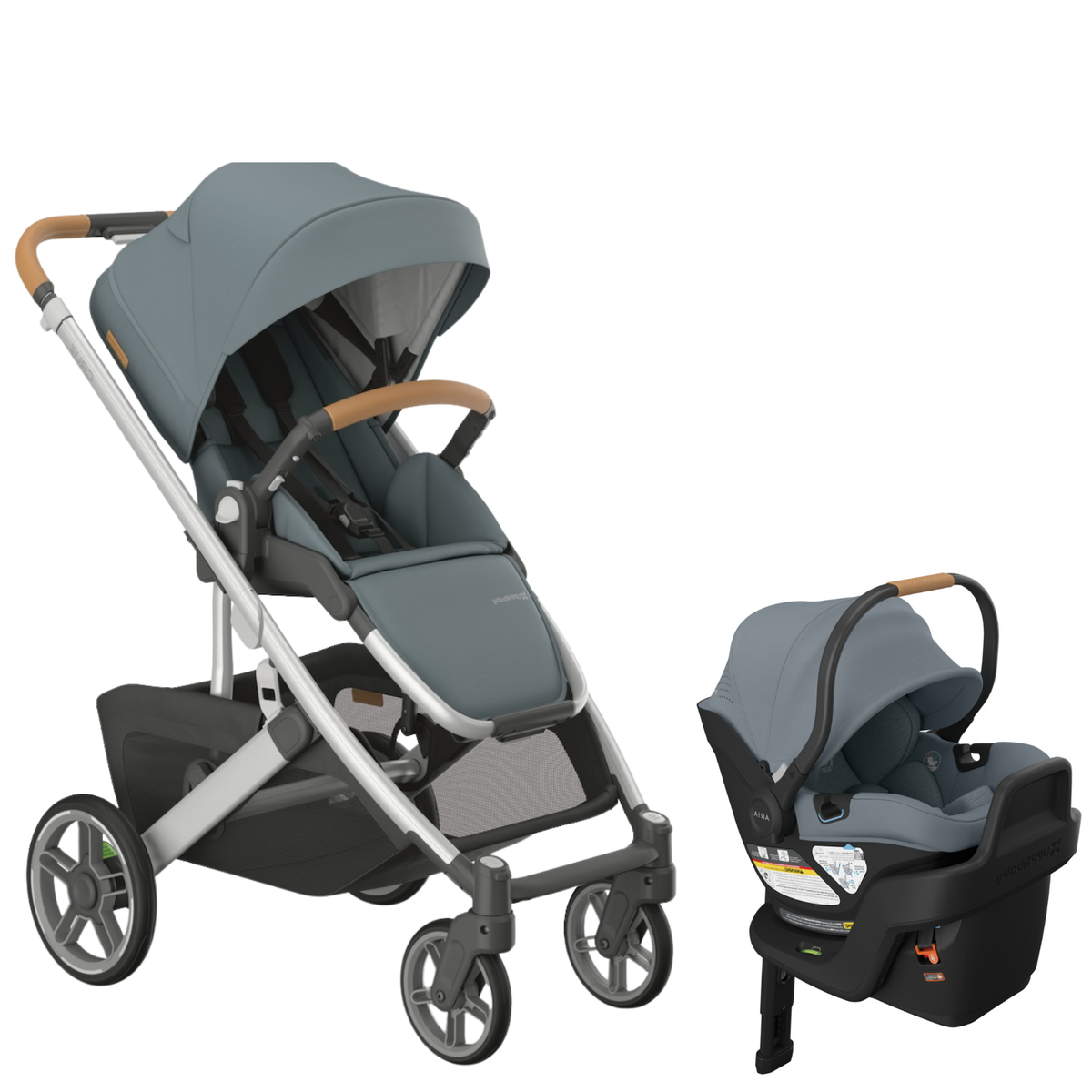 Cruz V3 Stroller + ARIA V2 Travel System Strollers - Travel Systems UPPAbaby Callum - Stone Blue | Silver Frame | Sand Leather