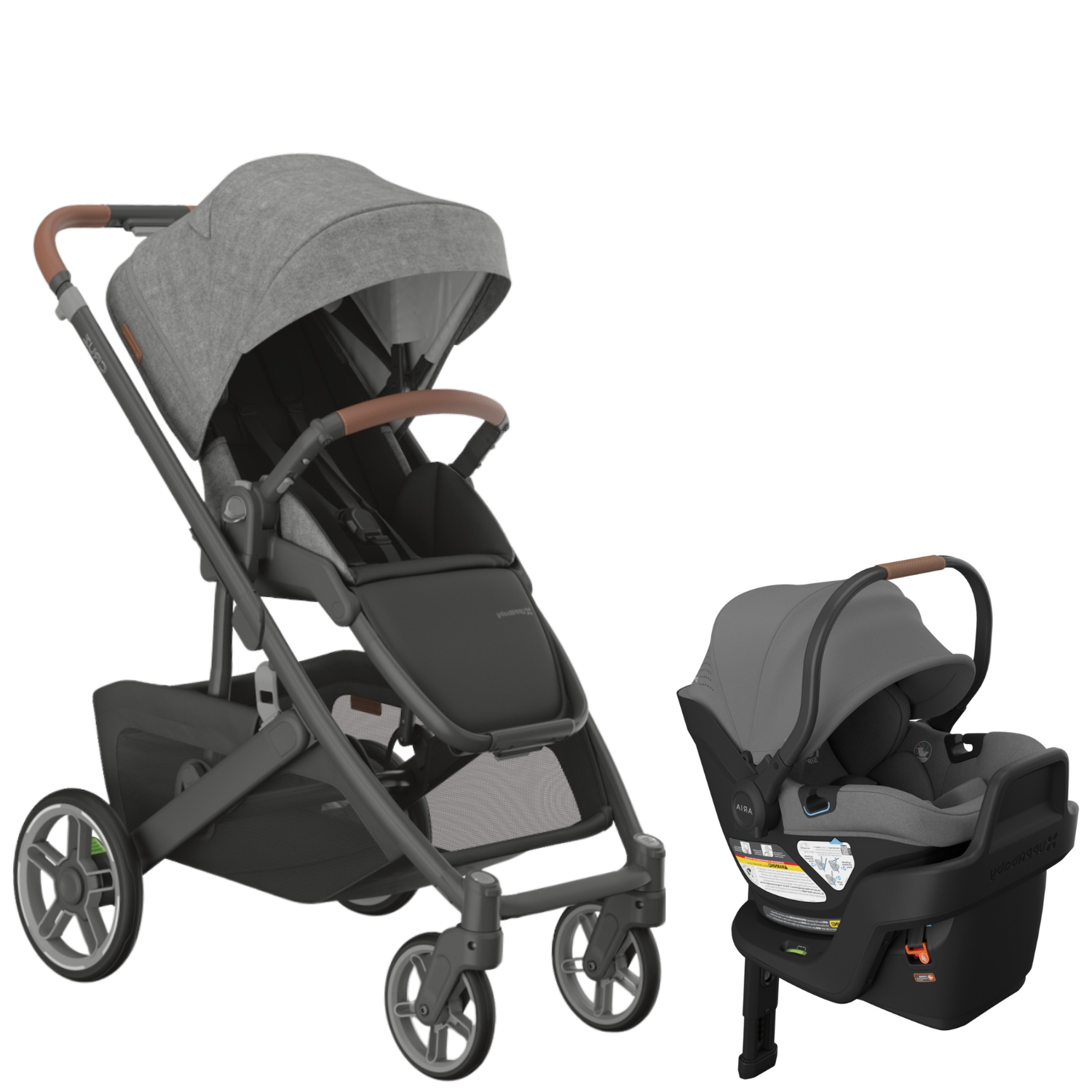 Cruz V3 Stroller + ARIA V2 Travel System Strollers - Travel Systems UPPAbaby Greyson - Charcoal Mélange | Carbon Frame | Saddle Leather