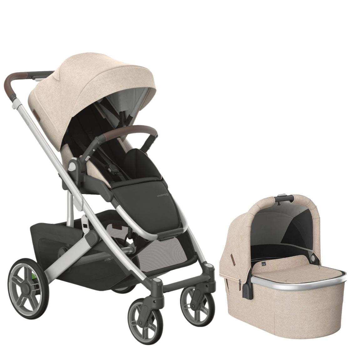 Cruz V3 + Bassinet V3 Stroller Bundle Strollers - Single UPPAbaby Delcan - Oat Mélange | Silver Frame | Chestnut Leather