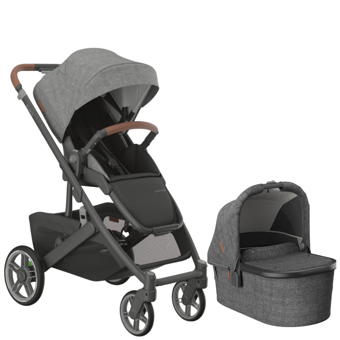 Cruz V3 + Bassinet V3 Stroller Bundle Strollers - Single UPPAbaby Greyson - Charcoal Mélange | Carbon Frame | Saddle Leather