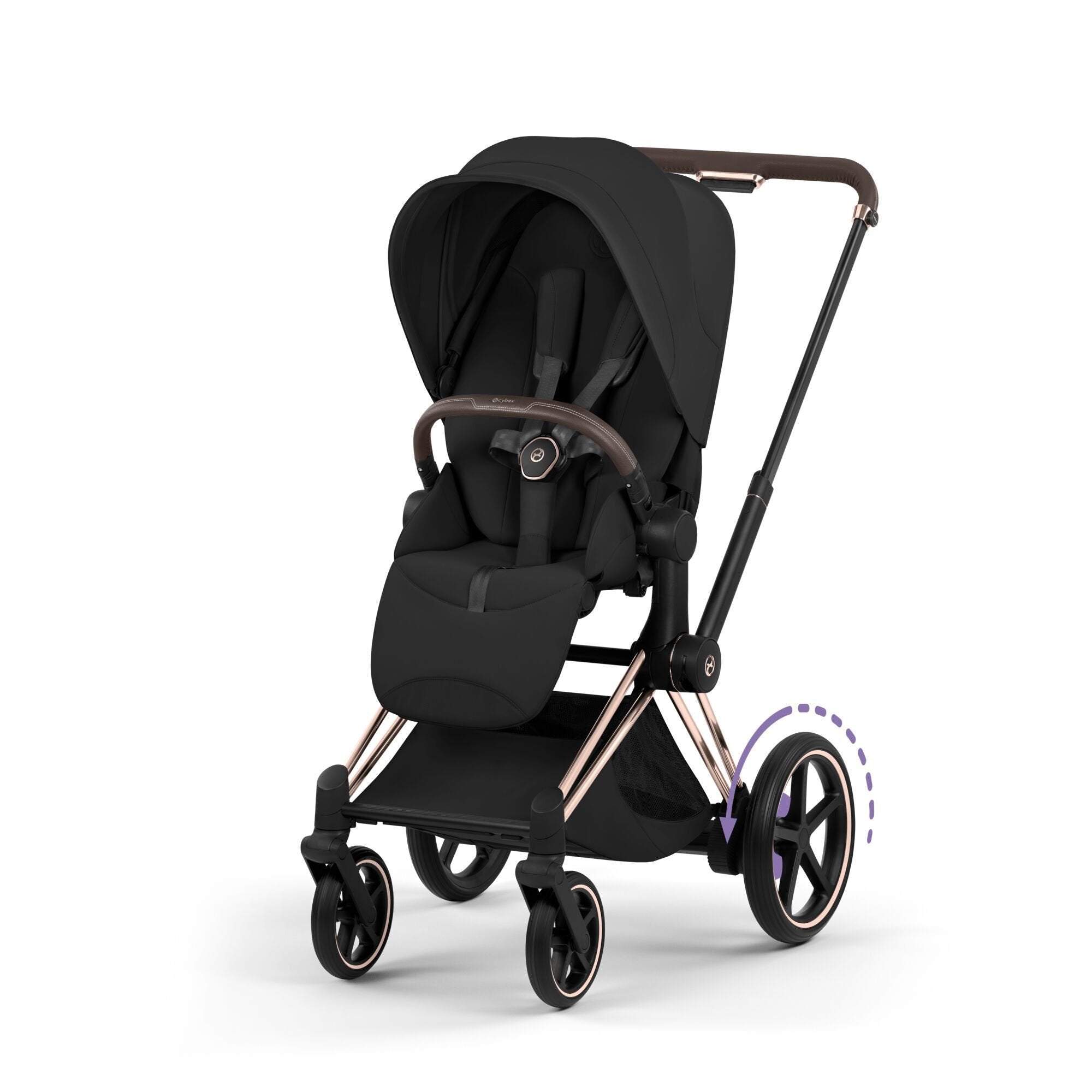 e-Priam Stroller - Style Collection - Rose Gold Frame Strollers - Single Cybex Sepia Black