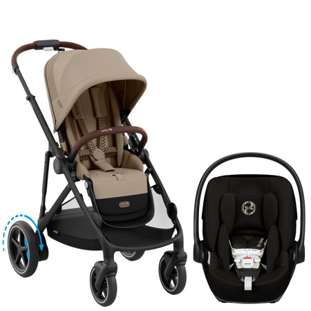 e-Gazelle S Stroller + Cloud G Pro Infant Car Seat Travel System Strollers - Travel Systems Cybex Almond Beige ( Black Frame ) w/ Moon Black