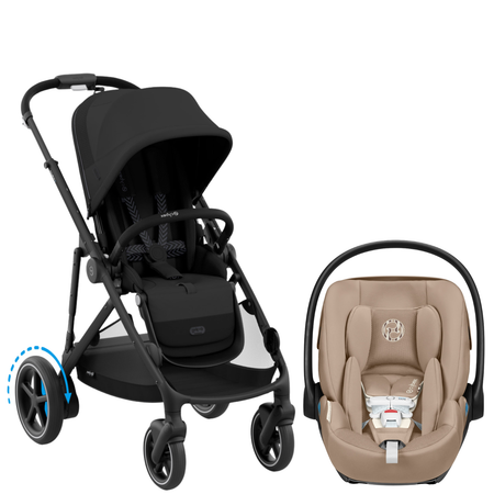 e-Gazelle S Stroller + Cloud G Pro Infant Car Seat Travel System Strollers - Travel Systems Cybex Moon Black ( Black Frame ) w/ Almond Beige