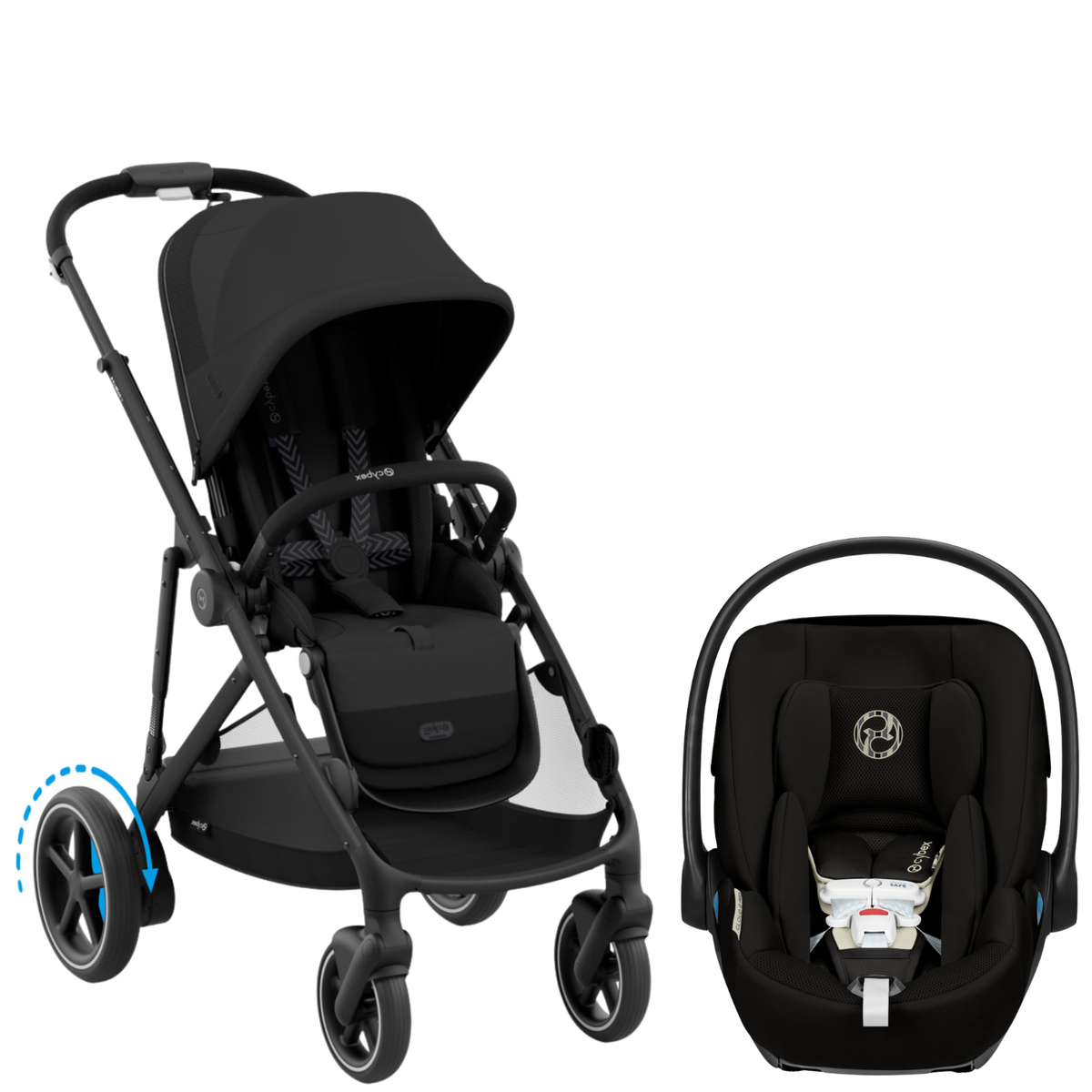 e-Gazelle S Stroller + Cloud G Pro Infant Car Seat Travel System Strollers - Travel Systems Cybex Moon Black ( Black Frame ) w/ Moon Black