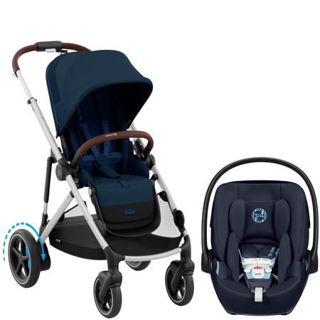 e-Gazelle S Stroller + Cloud G Pro Infant Car Seat Travel System Strollers - Travel Systems Cybex Ocean Navy ( Silver Frame ) w/ Ocean Blue