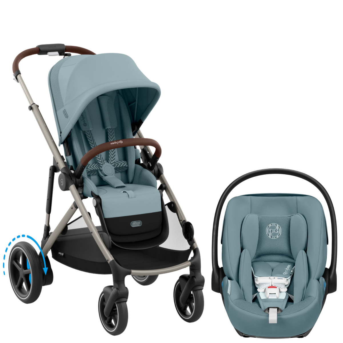 e-Gazelle S Stroller + Cloud G Pro Infant Car Seat Travel System Strollers - Travel Systems Cybex Stormy Blue ( Taupe Frame ) w/ Stormy Blue