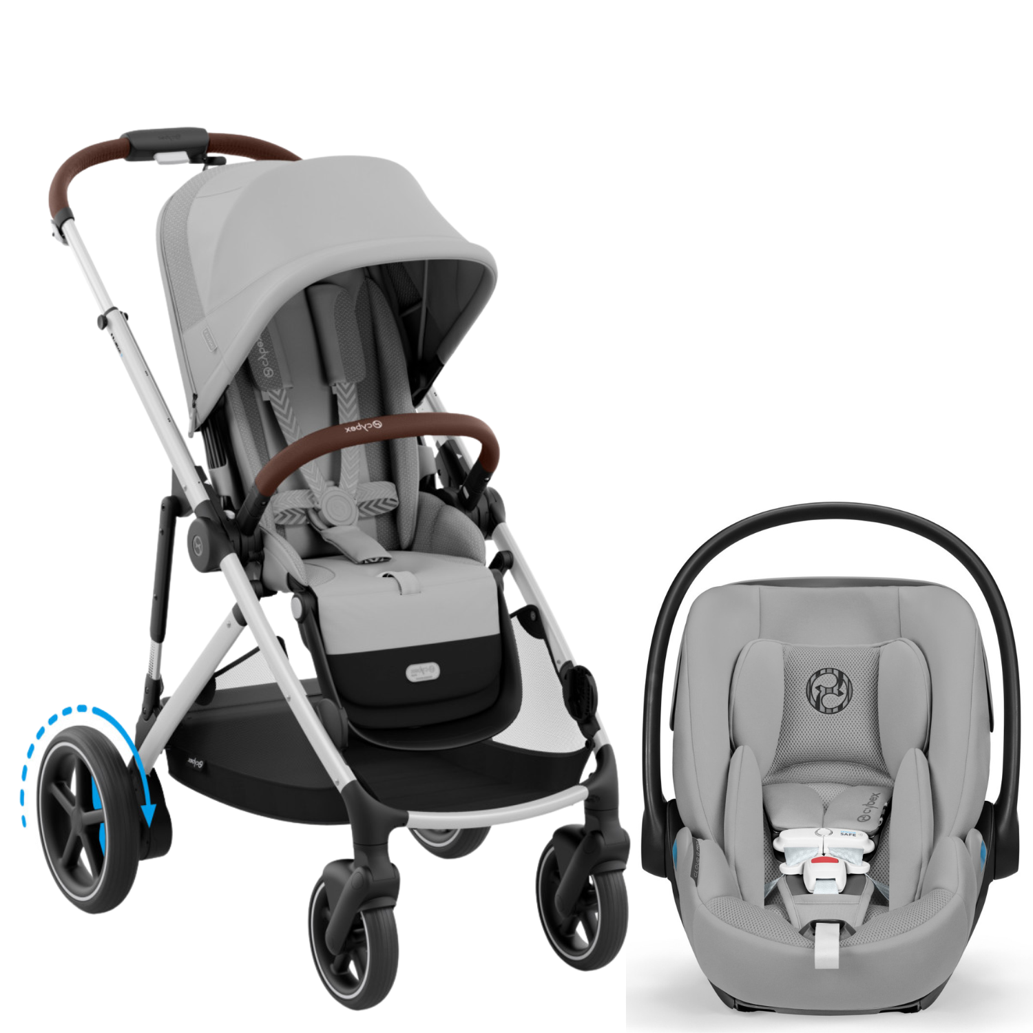 e-Gazelle S Stroller + Cloud G Pro Infant Car Seat Travel System Strollers - Travel Systems Cybex Stone Grey ( Silver Frame ) w/ Stone Grey