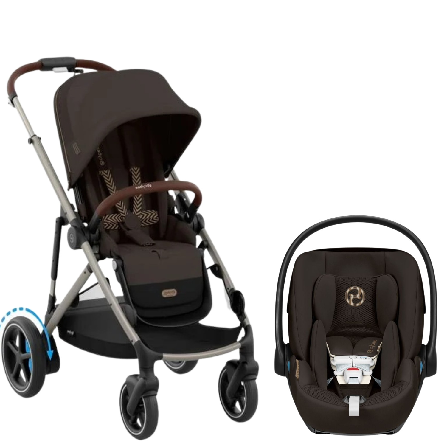 e-Gazelle S Stroller + Cloud G Pro Infant Car Seat Travel System Strollers - Travel Systems Cybex Chocolate Brown ( Taupe Frame )