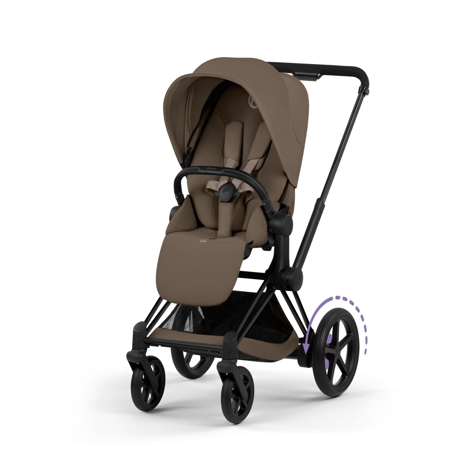Cybex e-PRIAM Stroller - Matte Black - Coconut Brown Seat