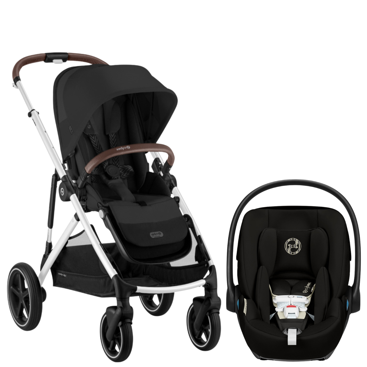 Gazelle S Stroller + Cloud G Pro Travel System Strollers - Travel Systems Cybex Moon Black ( Silver Frame ) w/ Moon Black