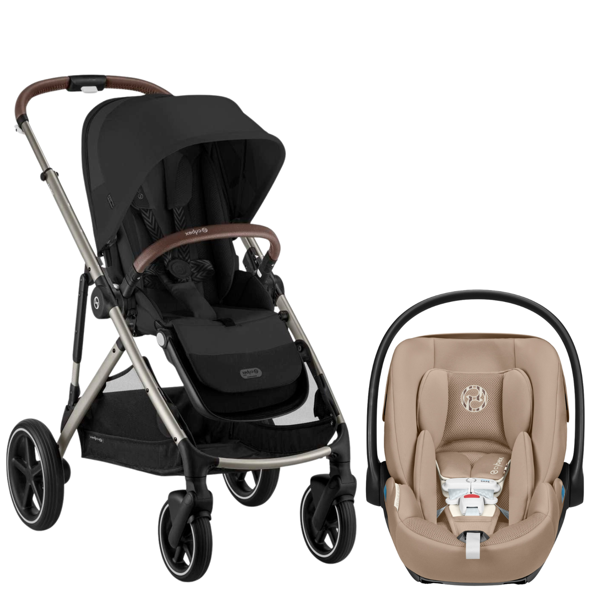 Gazelle S Stroller + Cloud G Pro Travel System Strollers - Travel Systems Cybex Moon Black ( Taupe Frame ) w/ Almond Beige