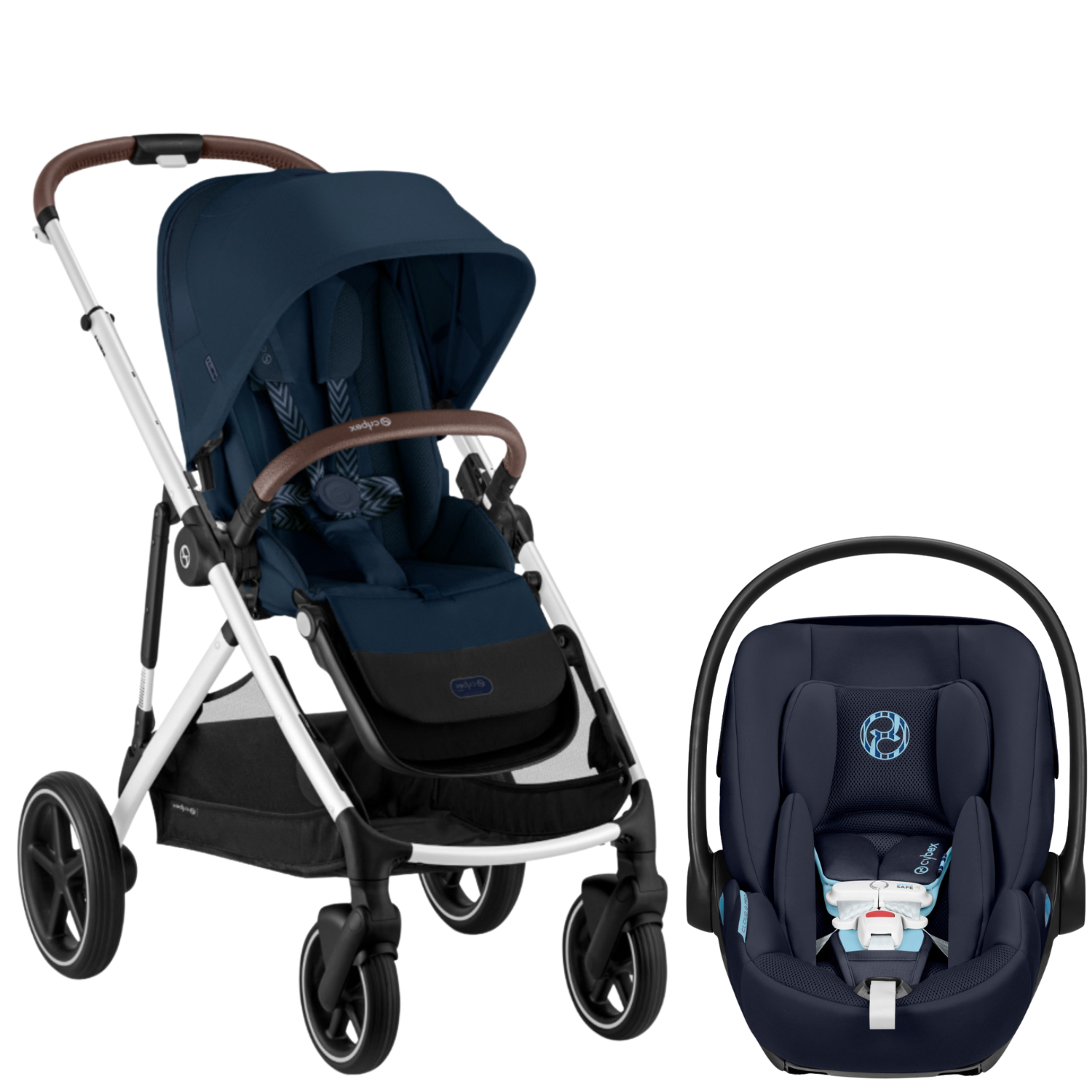 Gazelle S Stroller + Cloud G Pro Travel System Strollers - Travel Systems Cybex Ocean Blue ( Silver Frame ) w/ Ocean Blue