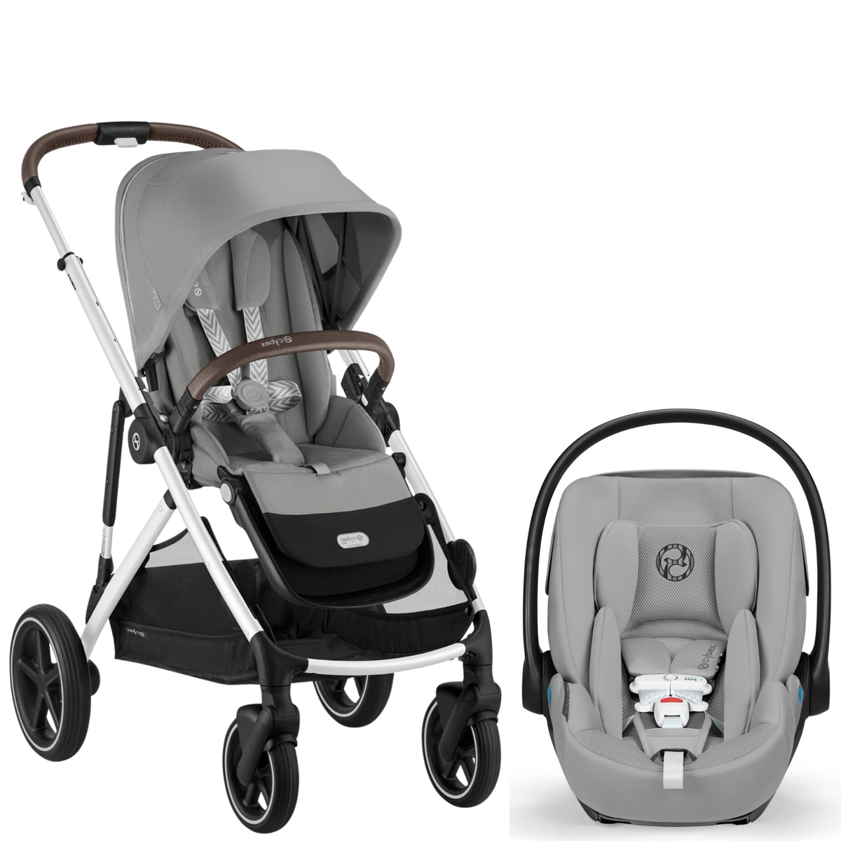 Gazelle S Stroller + Cloud G Pro Travel System Strollers - Travel Systems Cybex Stone Grey ( Silver Frame ) w/ Stone Grey