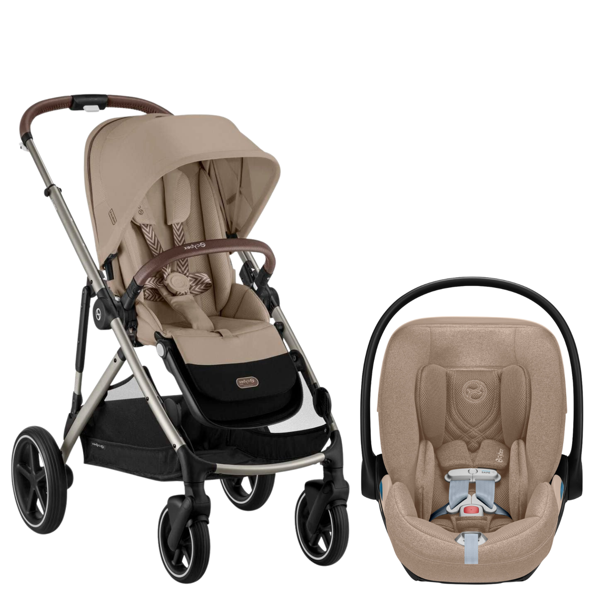 Gazelle S Stroller + Cloud T Travel System Strollers - Travel Systems Cybex Almond Beige ( Taupe Frame ) w/ Cozy Beige
