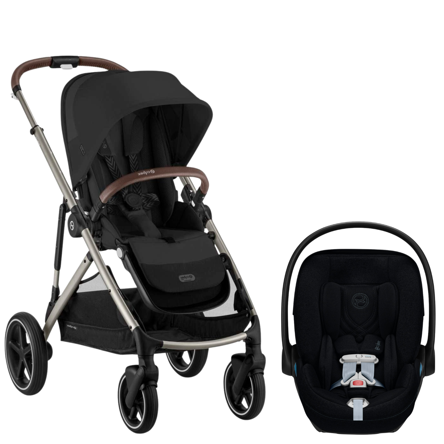 Gazelle S Stroller + Cloud T Travel System Strollers - Travel Systems Cybex Moon Black ( Taupe Frame ) w/ Sepia Black