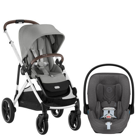 Gazelle S Stroller + Cloud T Travel System Strollers - Travel Systems Cybex Stone Grey ( Silver Frame ) w/ Mirage Grey