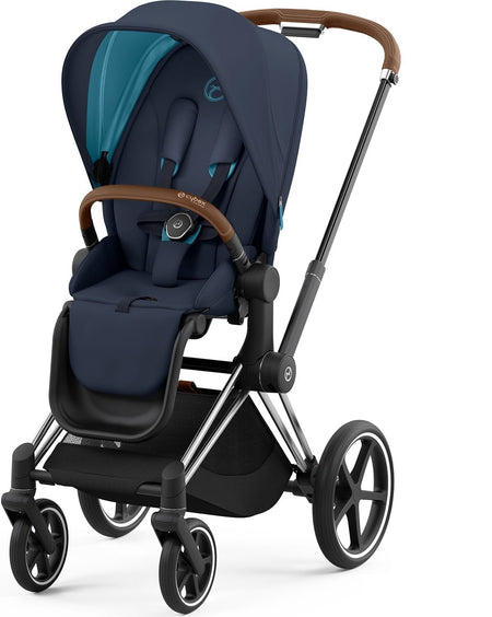 Priam 4 Stroller - Nautical Navy - Silver / Brown - Floor Model - Store Pickup Only Strollers - Single Cybex Nautical Navy - Silver Frame - Brown Accent