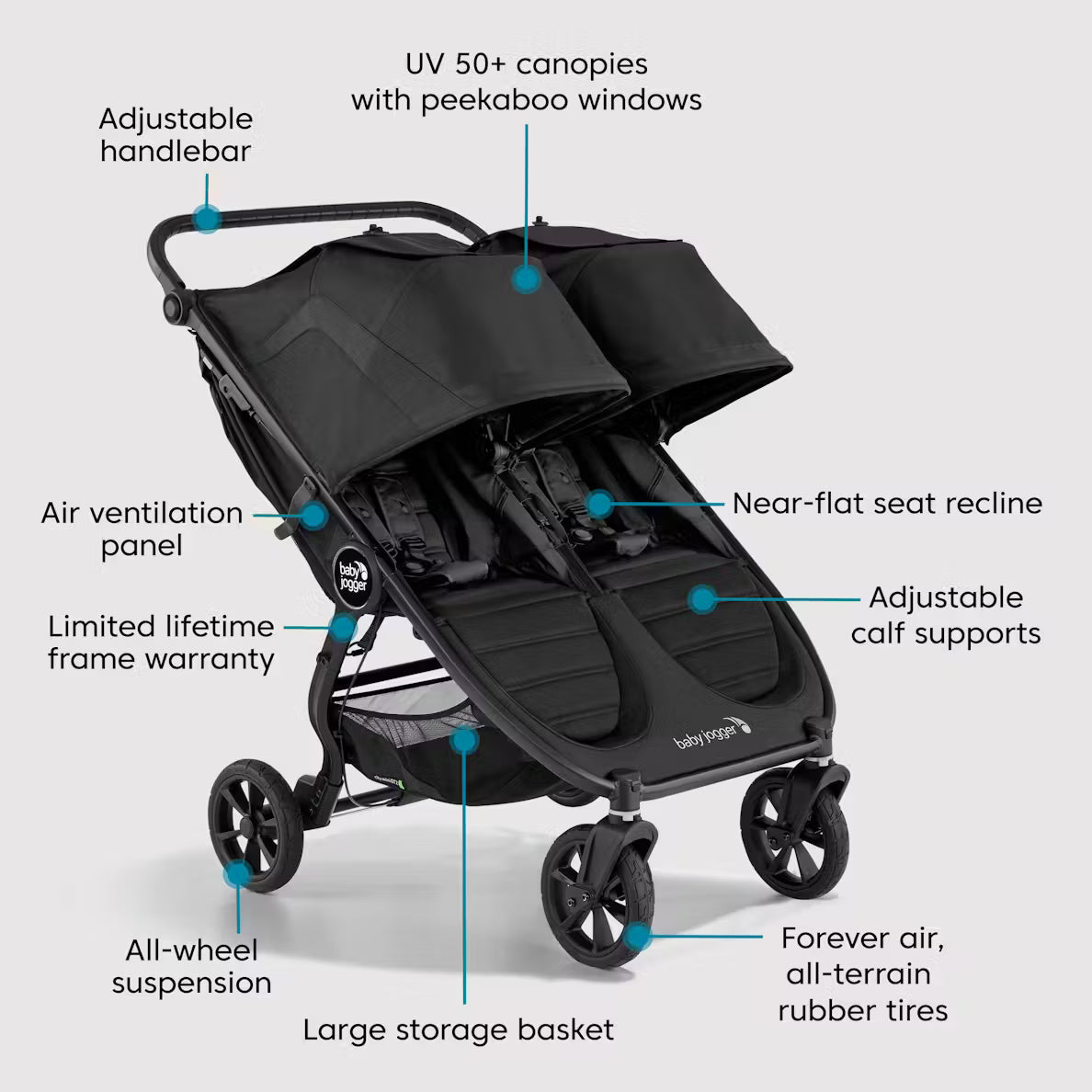 city mini double stroller recline Baby Jogger Jet City Mini GT2 Double Stroller