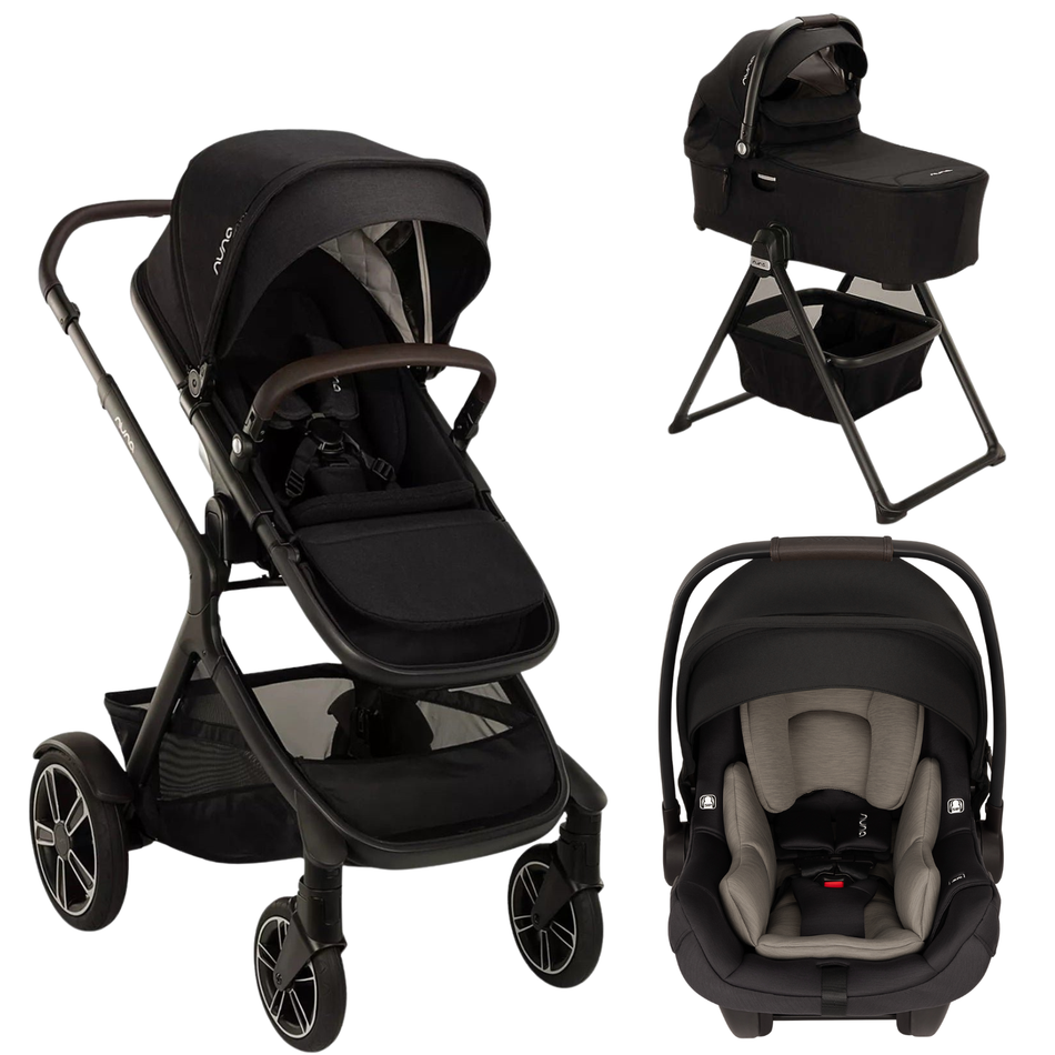 DEMI Next with Bassinet + PIPA AIRE - Caviar Strollers - Travel Systems Nuna