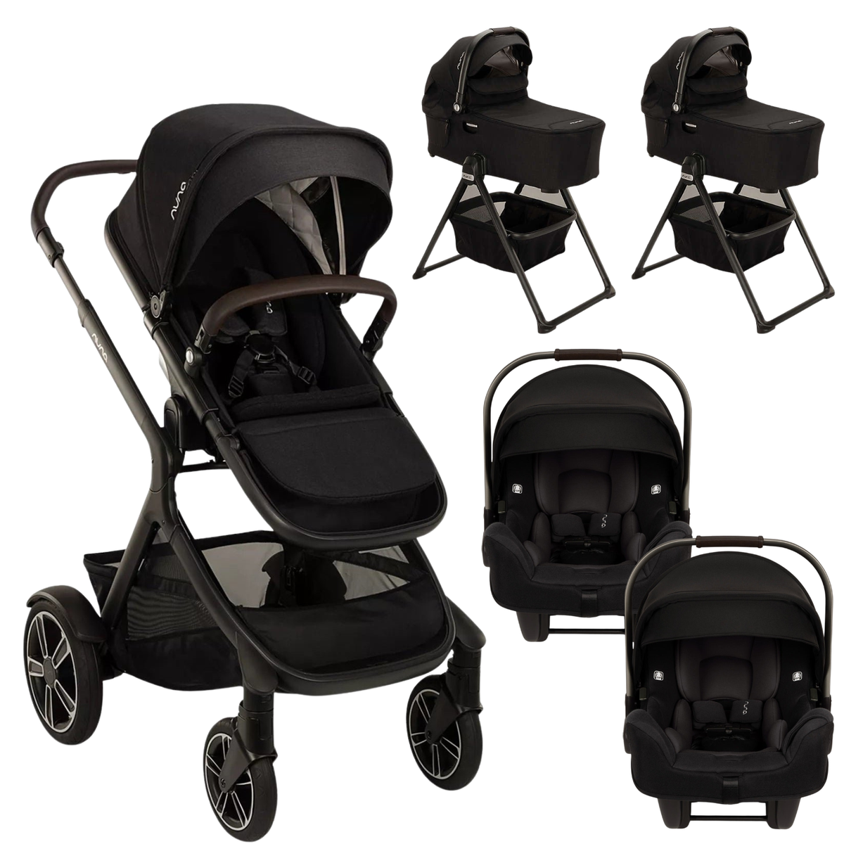 DEMI next Stroller + Bassinet + RX Twin Bundle - Caviar Strollers - Travel Systems Nuna