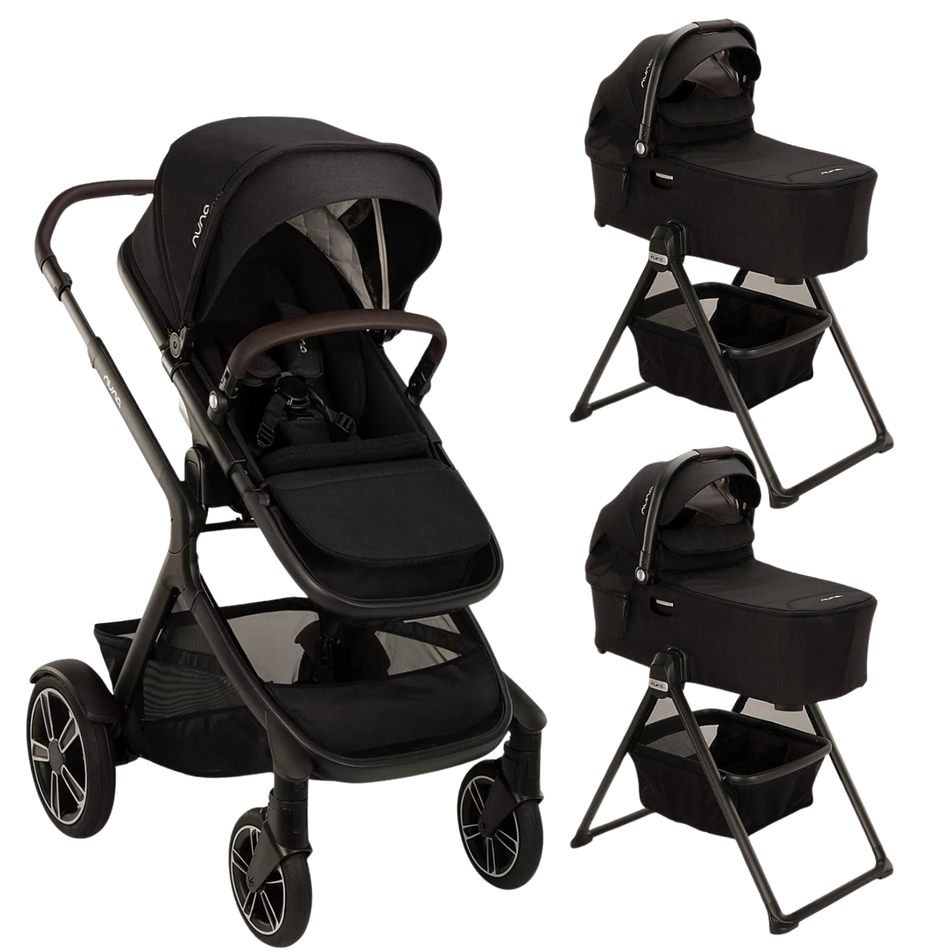 DEMI next Stroller + Twin Bassinet Bundle - Caviar Strollers - Travel Systems Nuna