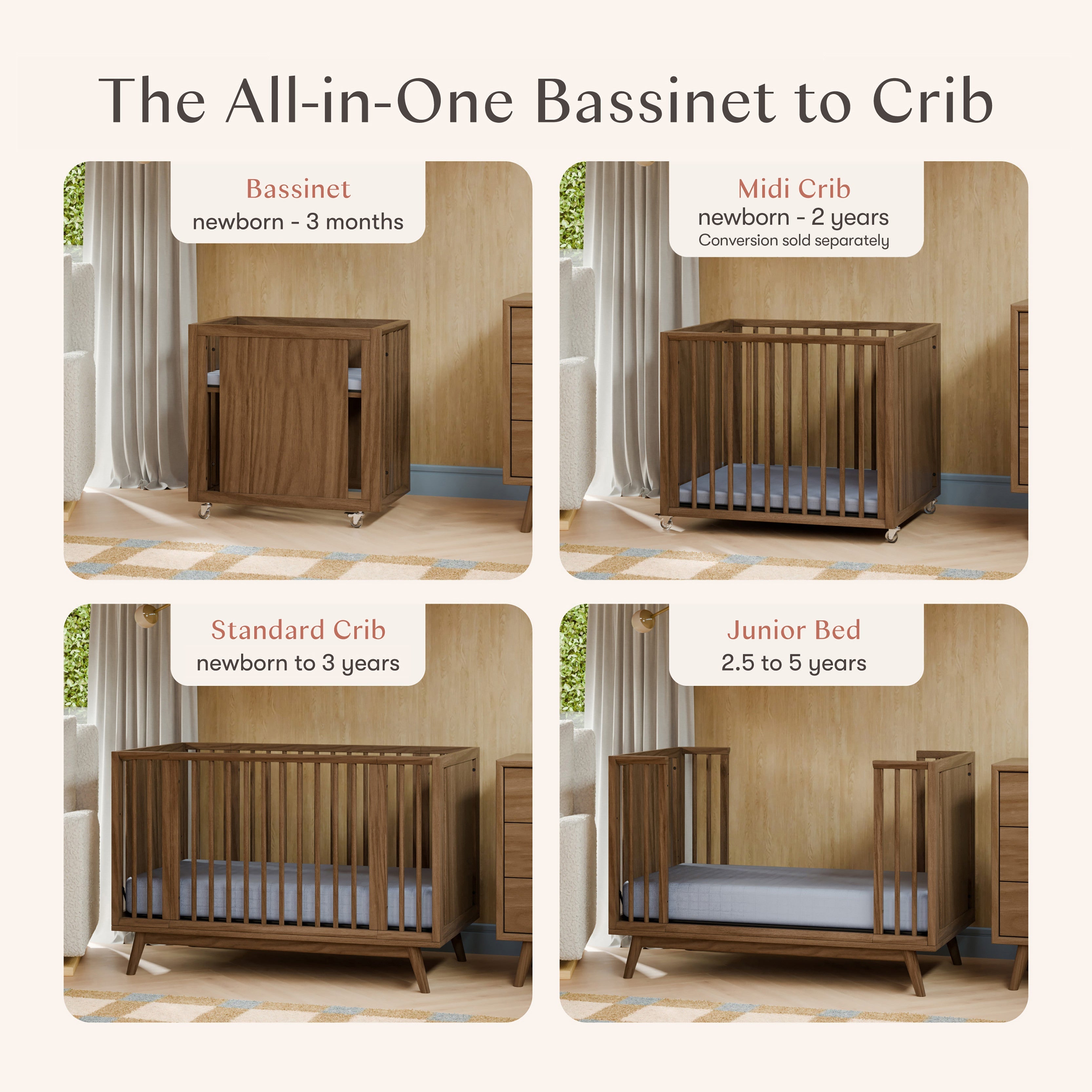 Palma 8-in-1 Convertible All-Stages Crib with Bassinet & Toddler Bed Kits Cribs Babyletto