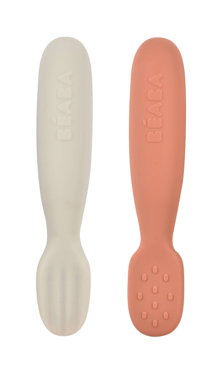 Set of 2 Silicone Pre-Spoons- Terracotta/Velvet Grey Plates, Bowls & Utensils BEABA & Childhome