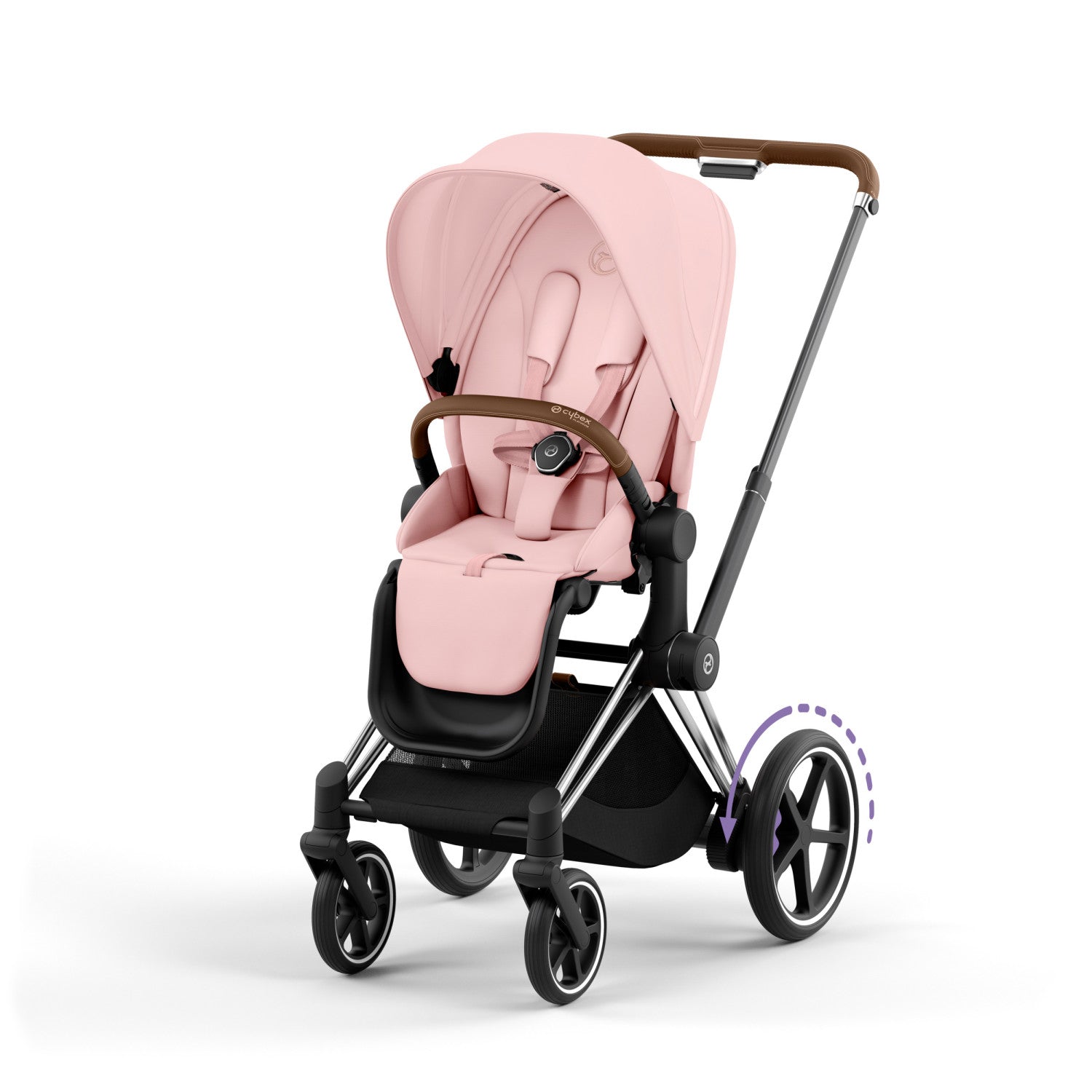 brown and pink stroller with car seat e-PRIAM 2 Stroller with Chrome Frame & Brown Accents